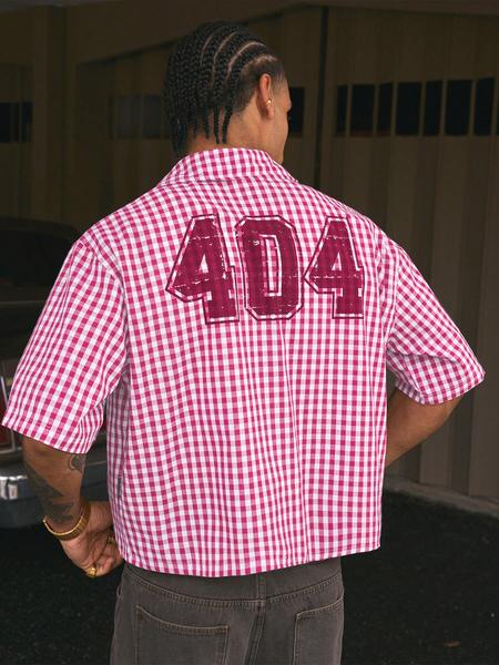 Men's Regular Fit Letter & Number Print Short Sleeve Shirt, Casual Street Soft Comfy Gingham Shirt for Summer, Men's Top for Daily Wear