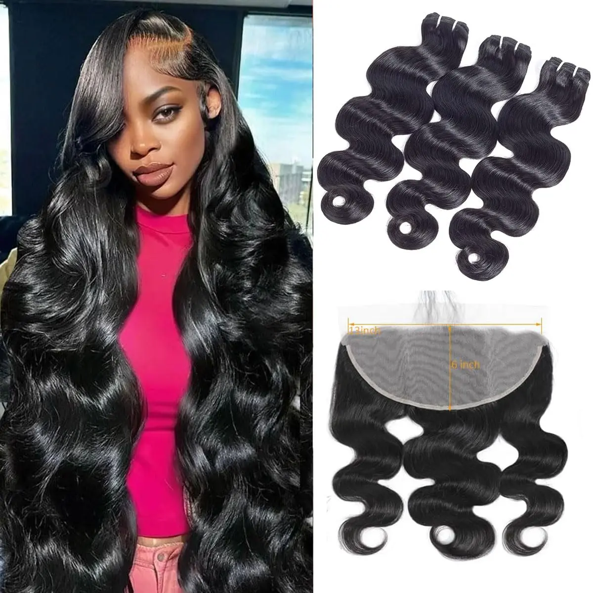 15A Human Hair  with Closure 16 18 20 inch with 14 inch 13x6 Lace Frontal  Wave  with Closure Human Hair 13x6 Frontal  Lace  Unprocessed Virgin Human Hair