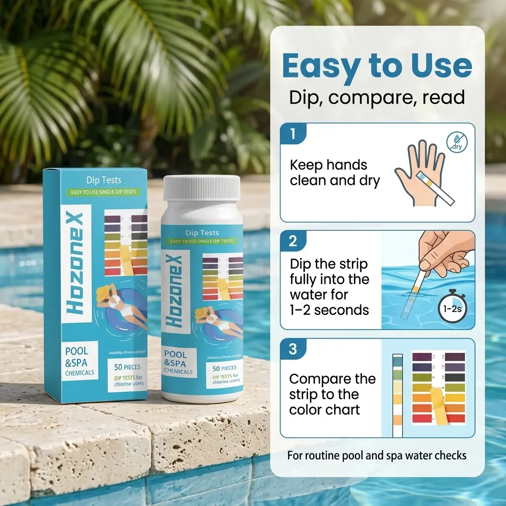 3-in-1 Pool Water Test Strips, pH Test Strips for Swimming Pools, Total Alkalinity and Hardness Testing, Spa Hot Tub Water Quality Check, Pool Maintenance Supplies, Quick Color Chart Reading and Daily Home Pool Care Use for Backyard Pools