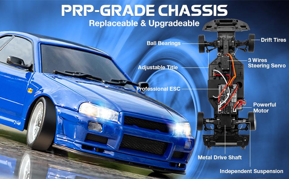 ARRIS 1/18 RC Drift Car GTR R34 2.4GHz RWD with Gyro Alloy Body – Blue