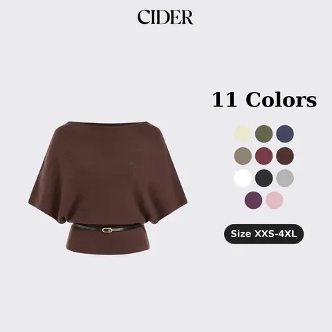 Cider Knit Boat Neck Batwing Sleeve Top With Belt