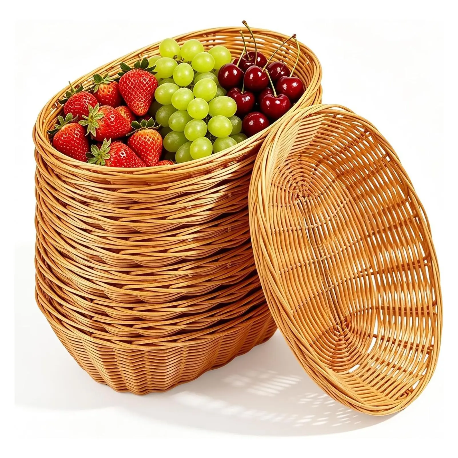 12 Pack Plastic Oval Baskets, Empty Bread Baskets 10 x 6.25 x 3 Inch, Food Storage Baskets Bulk, Plastic Wicker Bins for Kitchen Serving, Centerpiece Display, Gifts, BrownGift