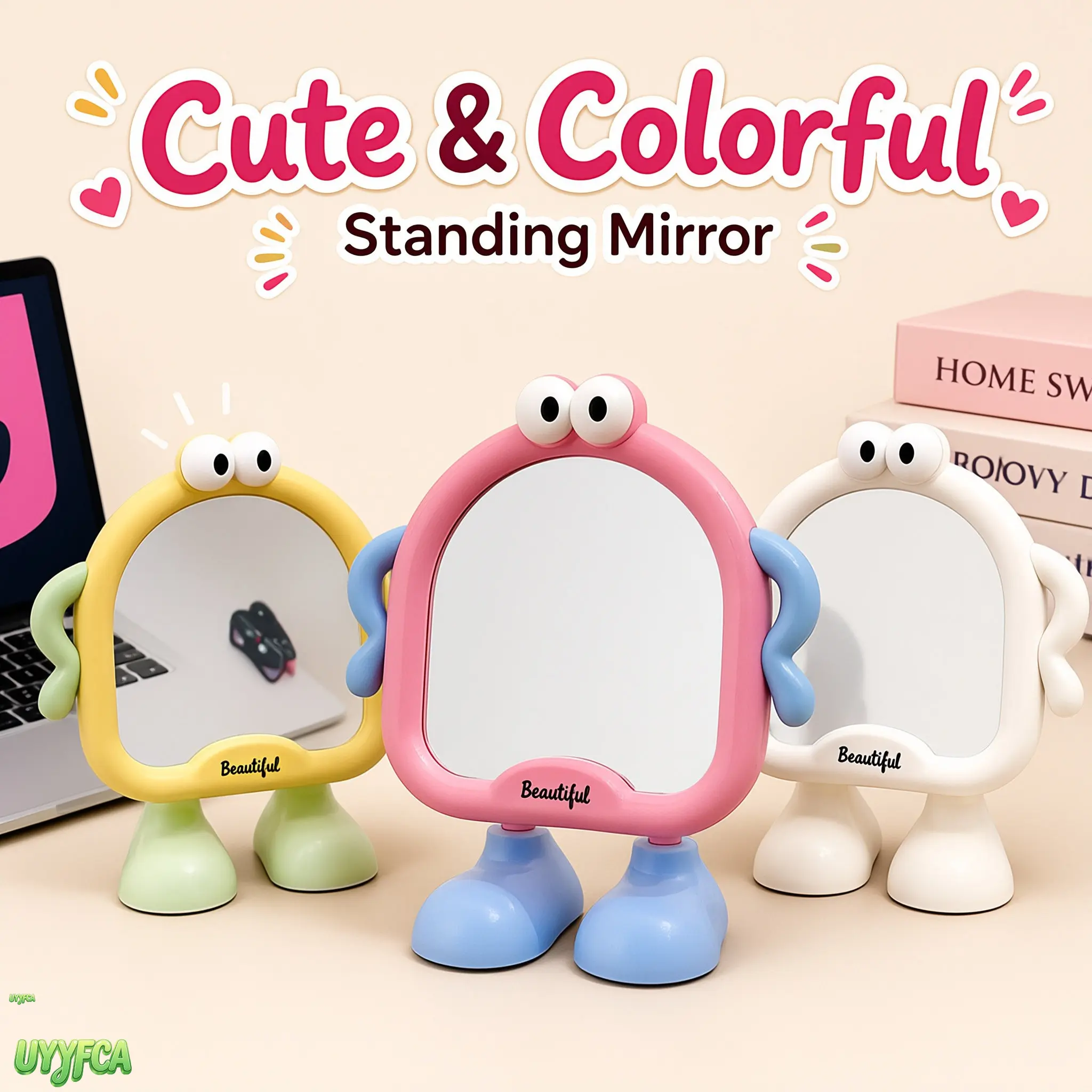 Cute Cartoon Monster Tabletop Makeup Mirror, Freestanding Desktop Vanity Mirror With Funny 3D Eyes And Limbs, Clear HD Mirror Surface, Portable Small Cosmetic Mirror For Bedroom, Dorm And Daily Beauty Routine,Lovely gifts for my wife and daughter,Sohochic