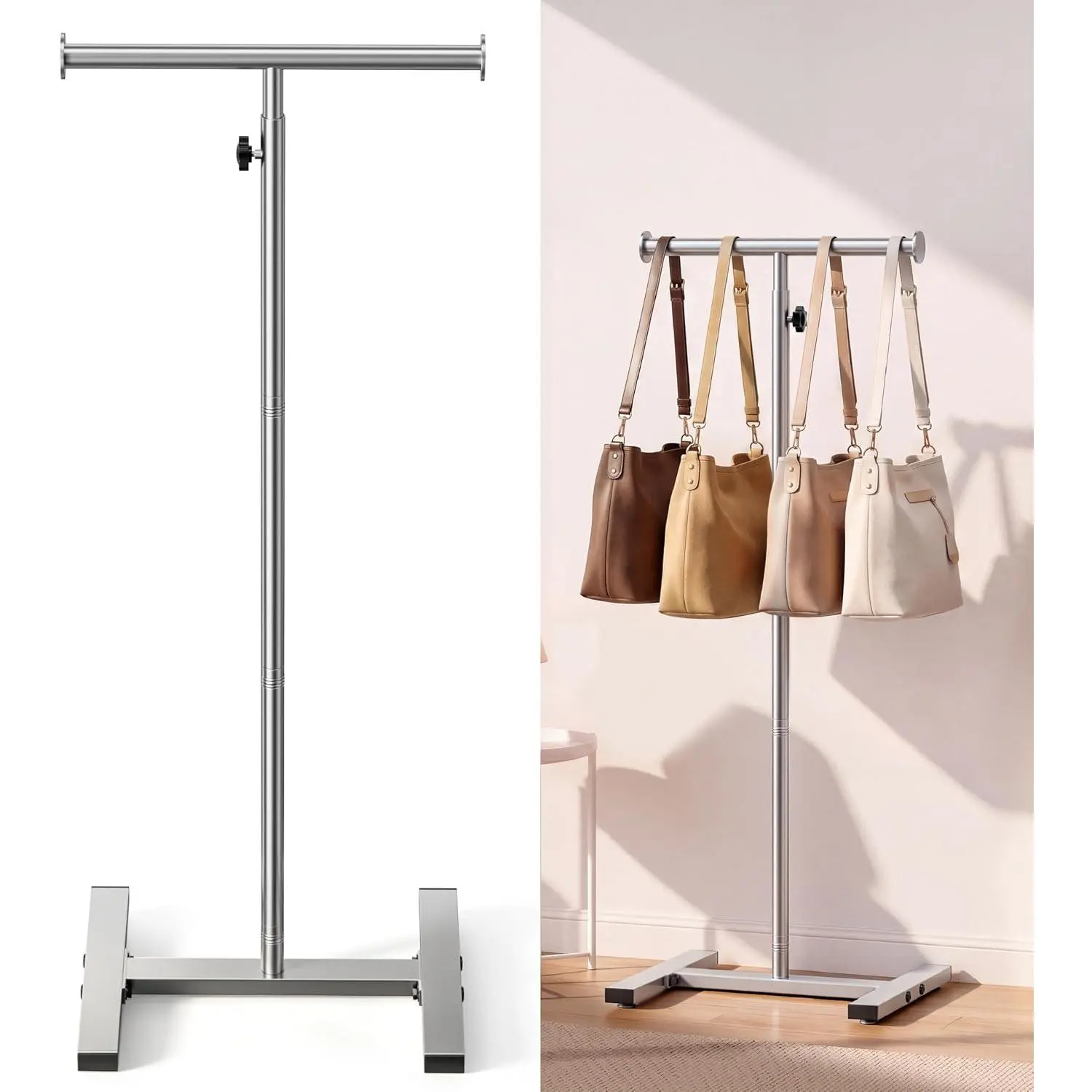 56" Shopping Bag Rack Stand, Adjustable Freestanding Tote Bag Display for Retail Store, Boutique, Entryway & Hallway, Holds Up to 22 lbs,