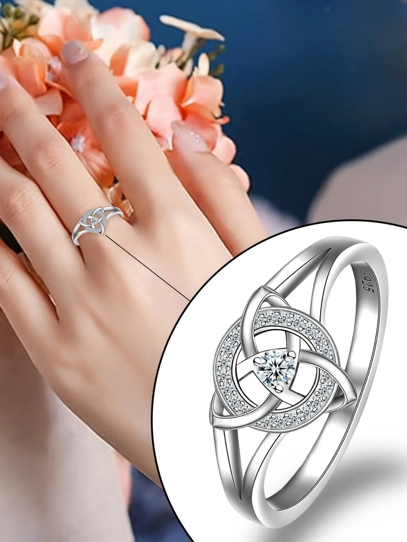 Celtic Knot Zircon Silver Ring, Exquisite Trendy Ring, S925 Silver, Lightweight Design, Hypoallergenic, Perfect for Daily Wear, Gift Idea, Multiple Sizes Available