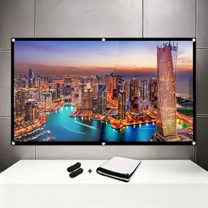 60-150 Inches Home Cinema Projection Screen, Full HD Wall Mounted, Indoor Outdoor Use, Multiple Sizes, Hanging Hooks Included, Projector Screen