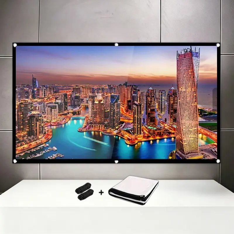 60-150 Inches Home Cinema Projection Screen, Full HD Wall Mounted, Indoor Outdoor Use, Multiple Sizes, Hanging Hooks Included, Projector Screen