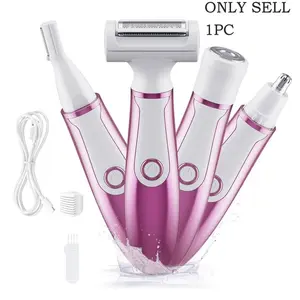 4 In 1 Lightweight USB Rechargeable Electric Hair Removal Kit, Multi-Function Women Shaver Trimmer for Face, Armpit, Bikini and Nose Hair, Whole Body Waterproof Grooming Tool Set