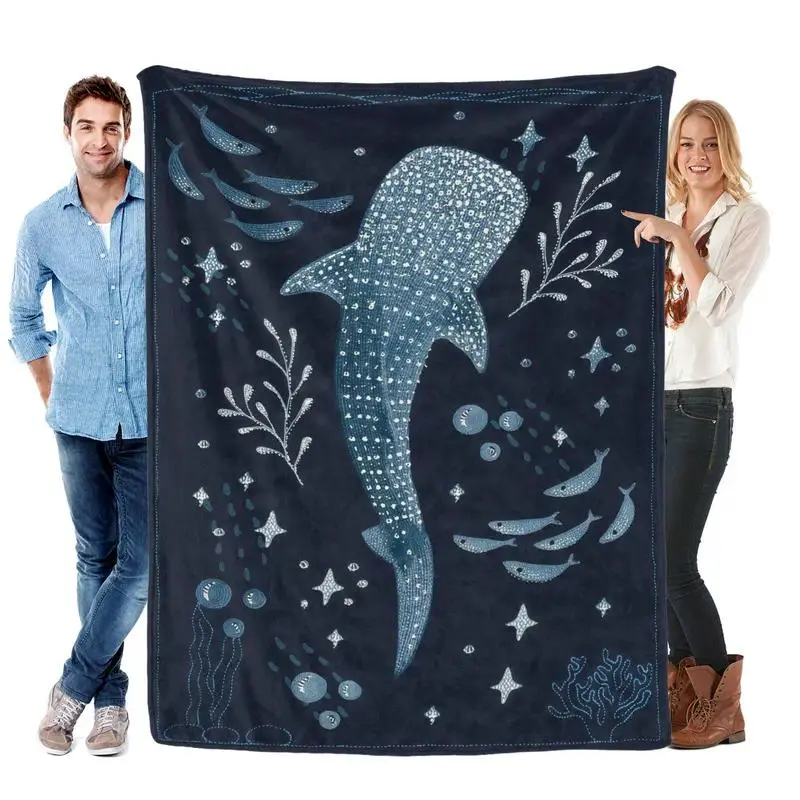 Romantic ocean style whale shark pattern warm blanket children adult nap blanket soft and comfortable suitable for all seasons.good