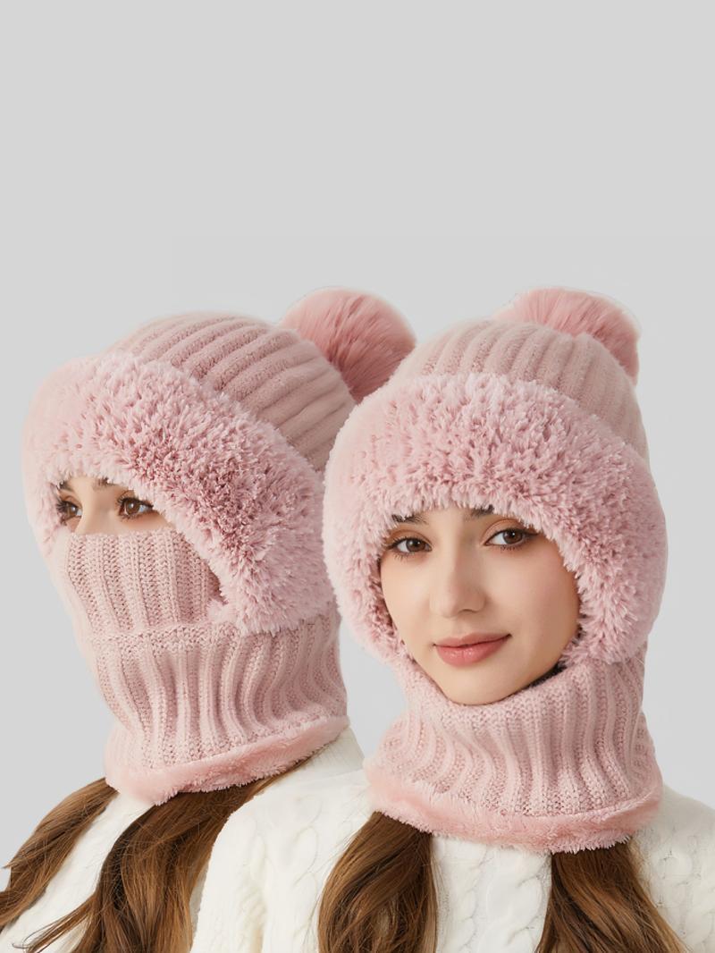 Women & Girls Pom Pom Beanie - Solid Color Thick Warm Knit Hat - Fall Winter Fashion Accessory - Casual Daily Wear Ideal Holiday Gift for Her One Size