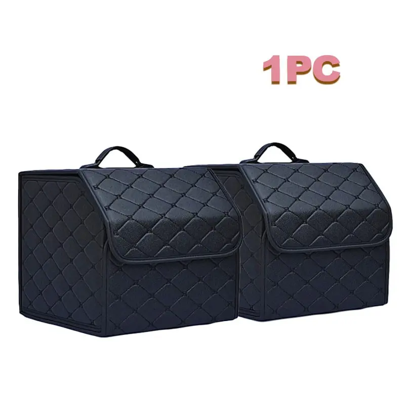 Small Foldable PU Leather Car Trunk Organizer, Durable Space-Saving Car Accessory, Keep Trunk Clean and Neat, Fashionable Car Storage Box