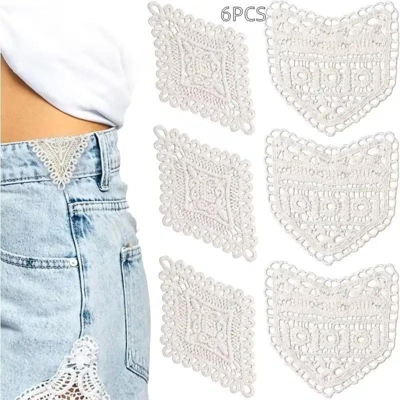 6 Pcs Lace Denim Waist Extender Bands, Vintage Sewing Style Adjustable Waist Extenders, Suitable for Women Dresses and Shorts, Aesthetic