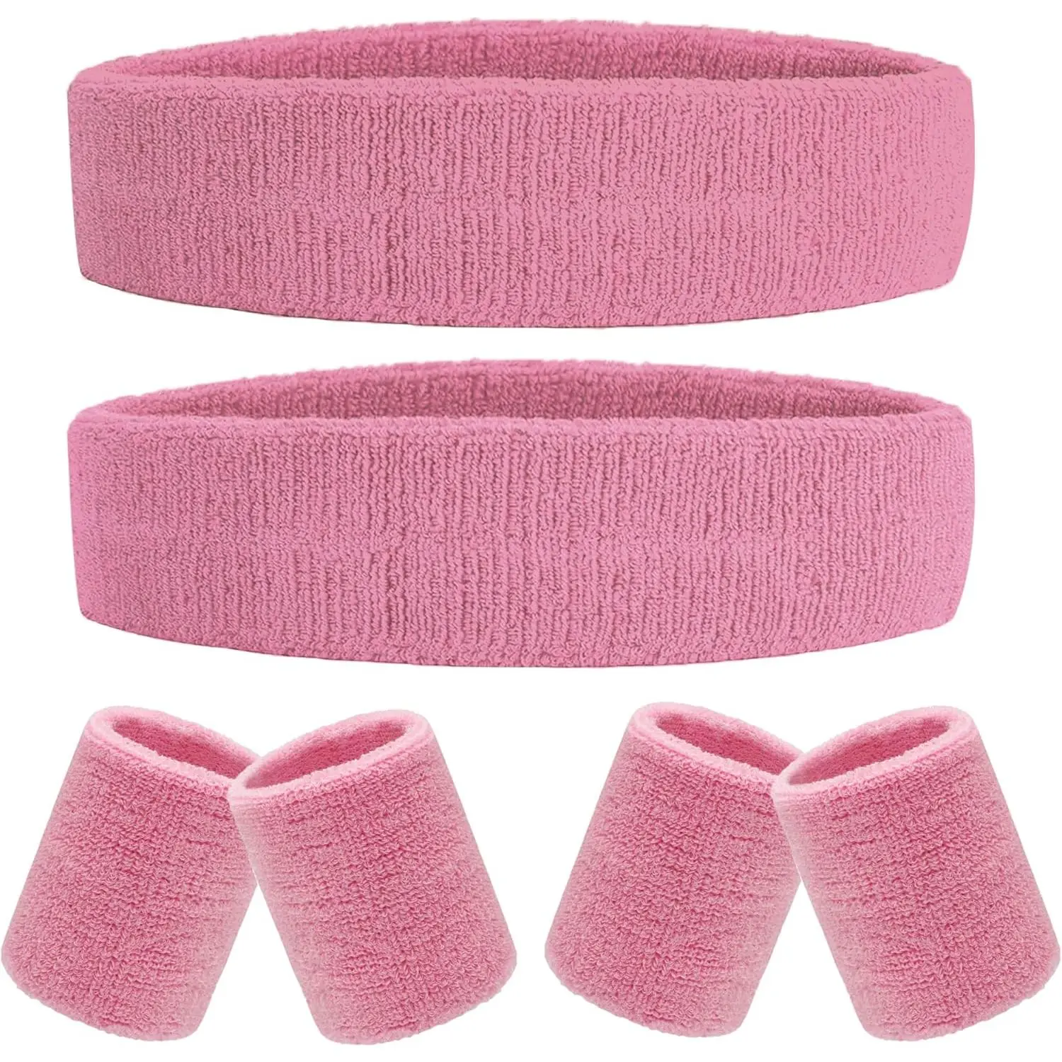 6 Pieces Sweatband Set Sports Headband Wristband Set, Moisture Wicking Athletic Sweatbands 4 Wrist Sweatband and 2 Headbands, Terry Cloth Sweat Absorbing Head Band for Workout