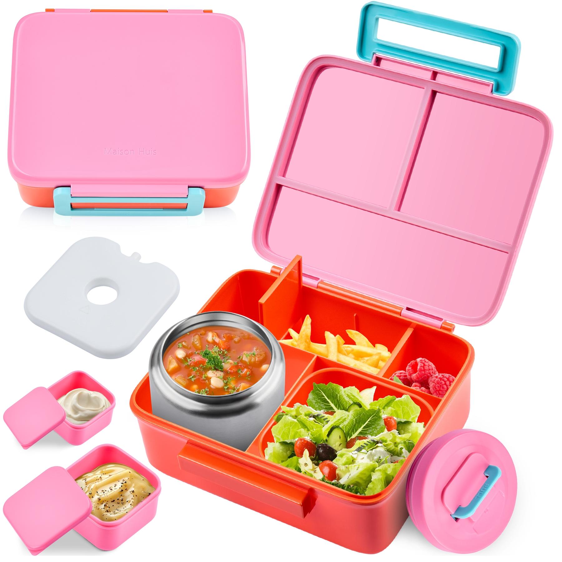 Wide Body Lunch Box Set with 8oz Insulated Container, Snack Compartment, Sauce Holder, BPA Free Leak-Proof Design for Meal Prep