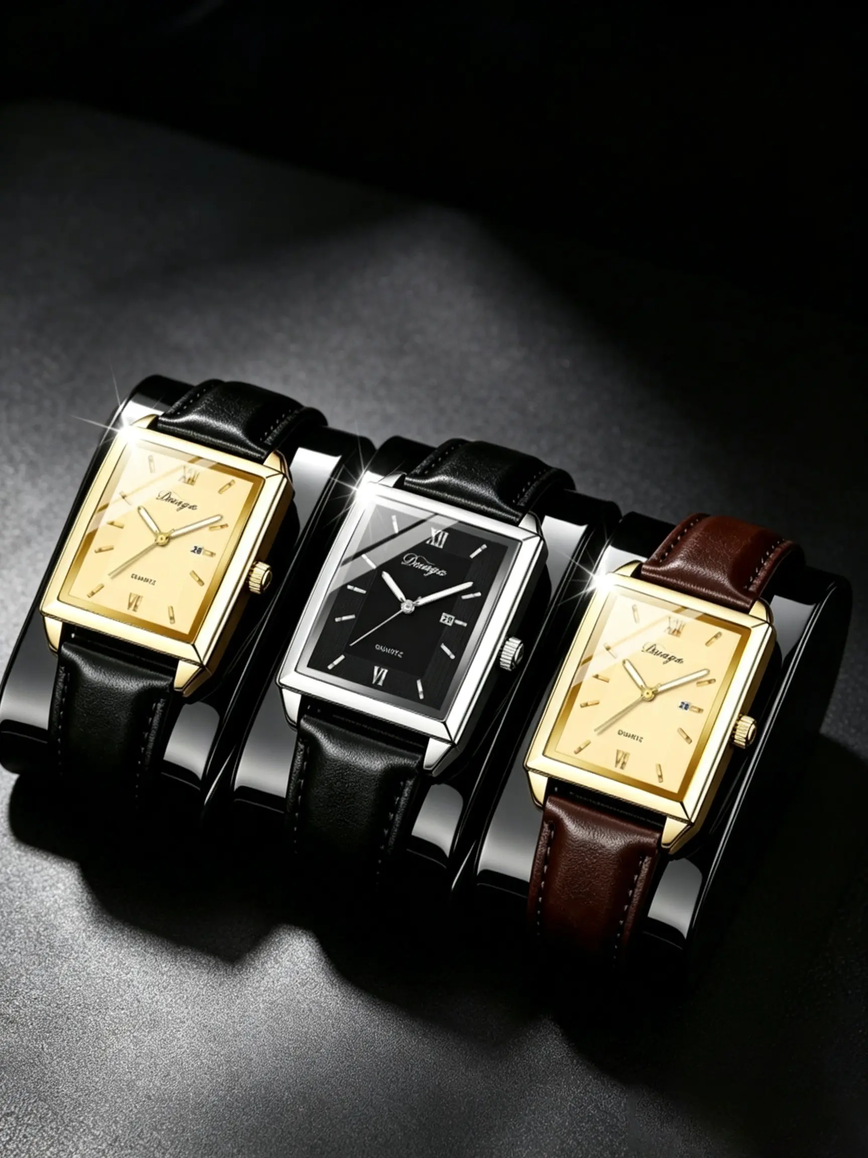 3-Piece Retro Rectangular Quartz Men's Watch Set, Business Casual Style, Minimalist Aesthetic, /silver Color, Perfect Gift