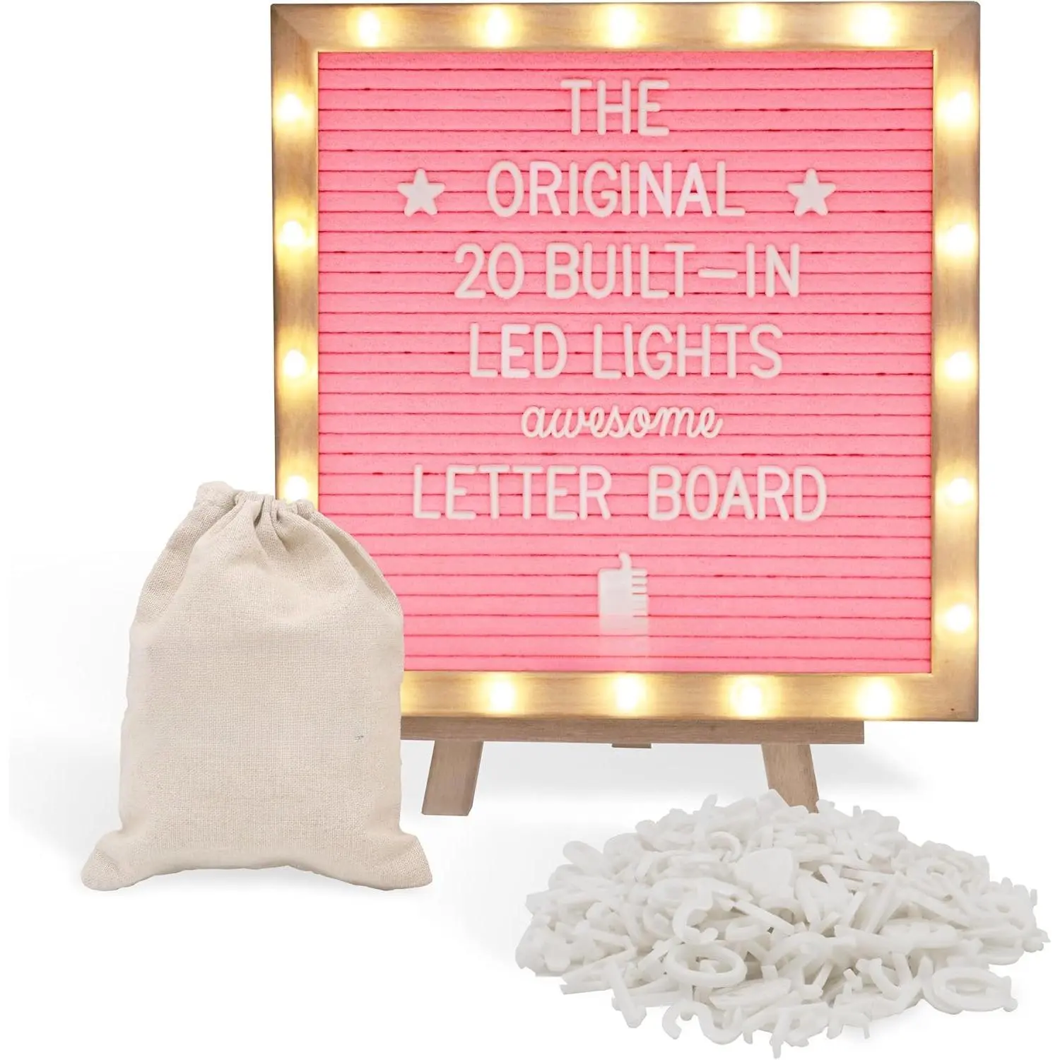 Letter Board THE   Felt Board with Stand, -in LED Lights 10 x 10 -Menu Board +  Frame, 340 Letters, Emojis + Cursive words - Custom Sign Messages,  Announcement, Weddings