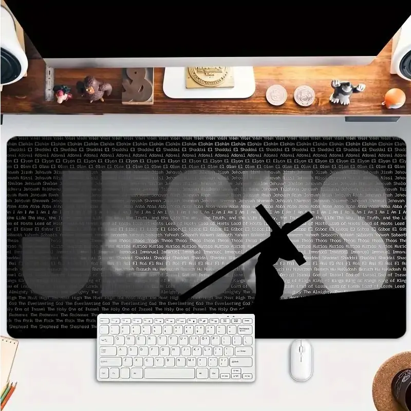 Jesus Cross Carry Silhouette Large Gaming Mouse Pad Christian Names Of God Text Art Rubber Non-Slip Base Stitched High Quality Desk Protector Smooth Surface For Gaming Office School Home Perfect Gift For Friends Family Colleagues