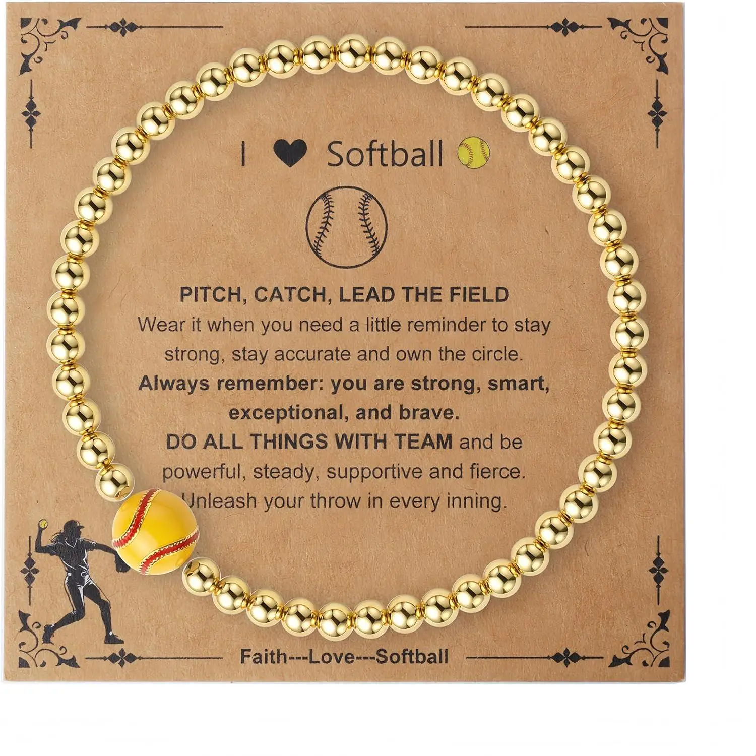 Volleyball/Softball/Basketball/Soccer/Pickleball Football Bracelet for Women Trendy 14K  Plated Adjustable 4mm  Beaded Bracelets  Gifts Stocking Stuffers Christmas Gifts for Her