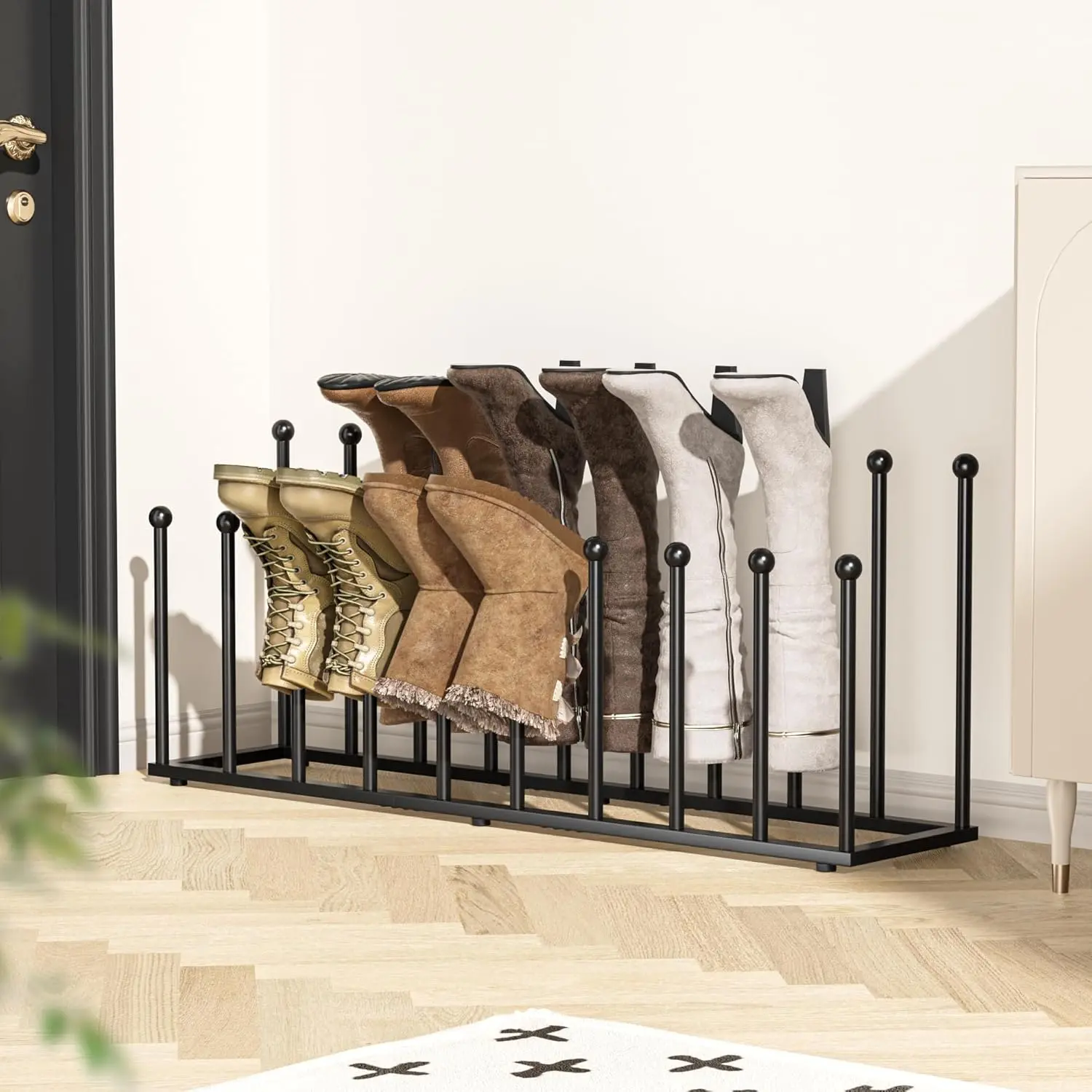 Black Metal Free Standing Shoe Rack Organizer - Tall Boot Storage for Dorm, Closet, Entryway, Bedroom, Patio, Hallway, Fits 10 Pairs