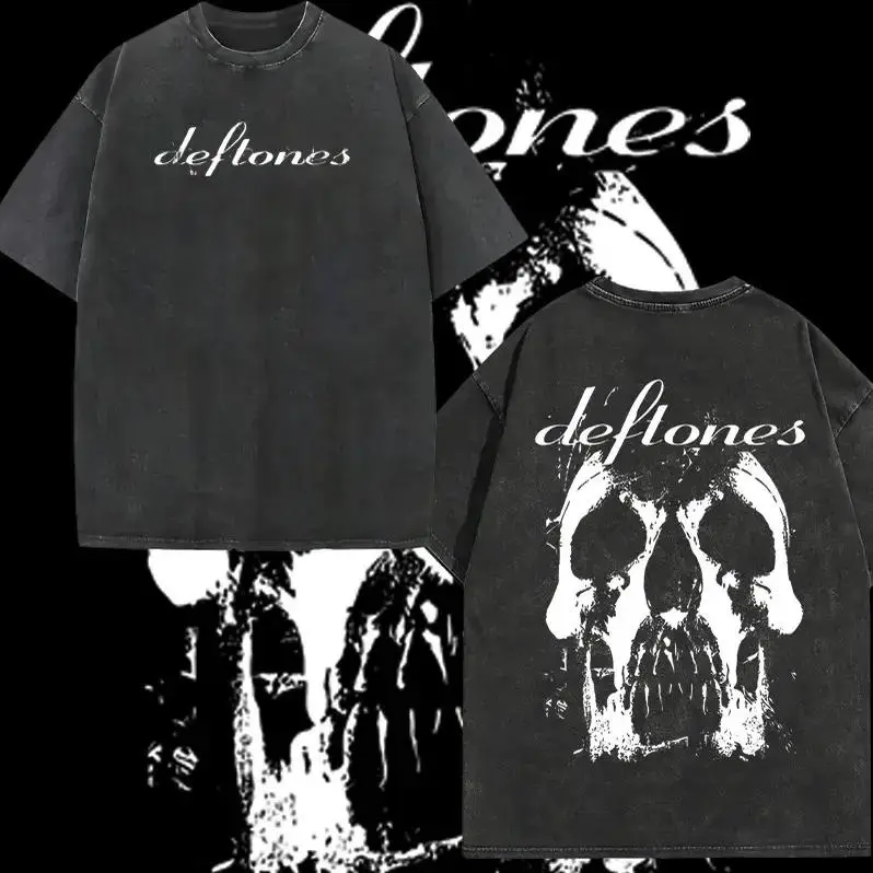 Retro Limited Deftones Entombed Heavy Metal T Shirt 90s Vintage Washed Oversized Boxy Fit Double Sided Print Grunge Aesthetic Classic Rock Band Tour Merch Heavyweight Cotton Unisex Short Sleeve Casual Concert Streetwear Punk Indie Adult Summer Daily Top