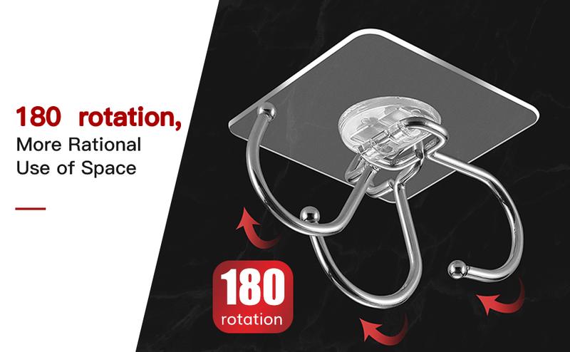 Large Heavy-Duty Adhesive Wall Hooks 44Ib Max 20 Packs Traceless Clear Removable Waterproof Rustproof for Kitchen Bathroom Home Organizer