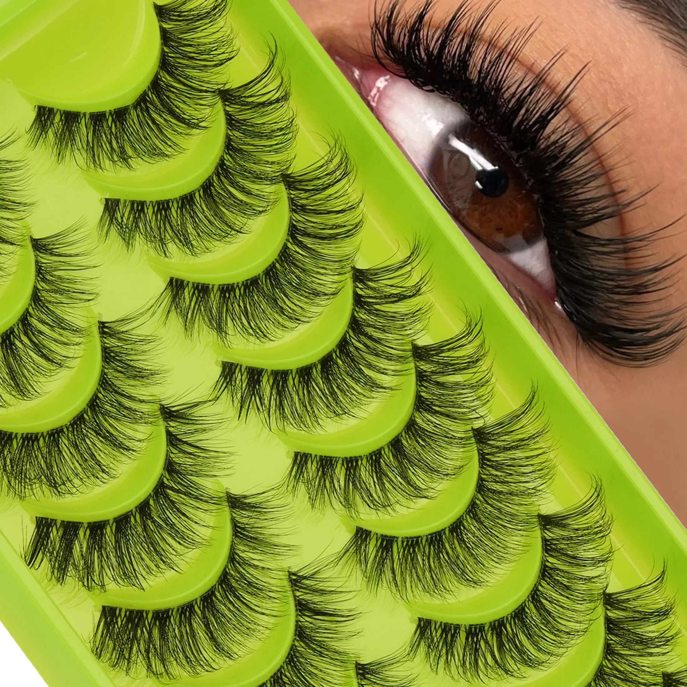 10 Pairs Premium False Eyelashes with Invisible Transparent Band, Feathered Curling Effect for Elegant European and American Eye Makeup, Reusable for Date Night Party and Evening Events