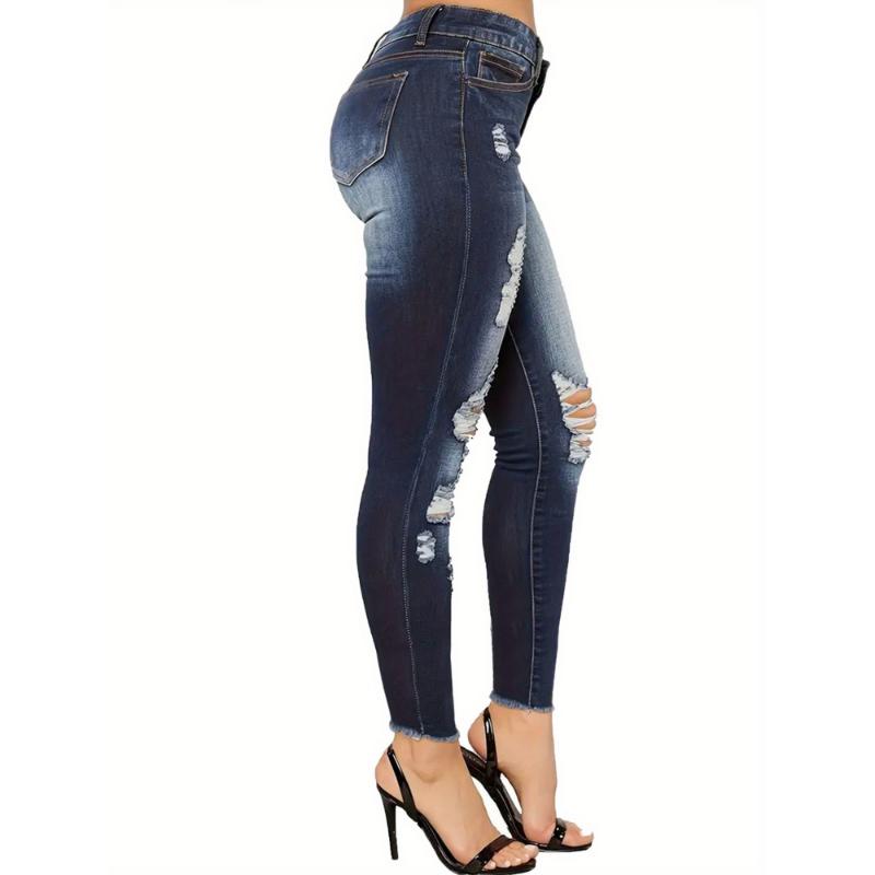 Plus Size Skinny Ripped Jeans For Women - Full Length Stretchy Denim Jeans Pants - Pencil Denim Jeans Pants - For Women - Suitable for Casual Wear - Perfect Gift for Fashionable Women Classic Women's Pants