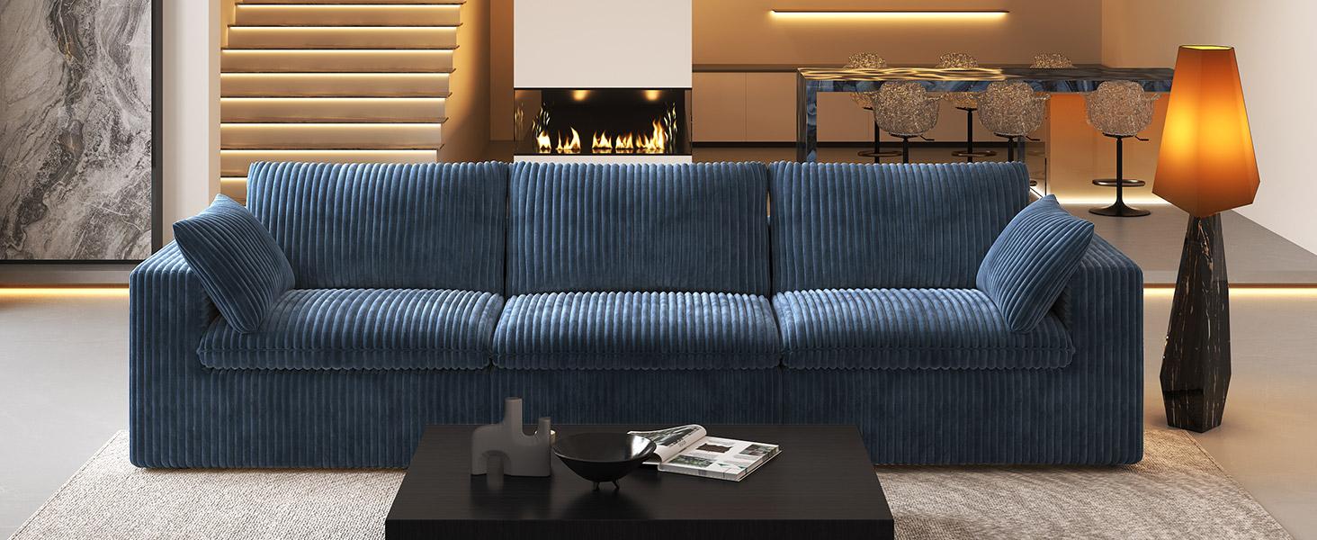 ARCH 78.74" L Shaped Modern Sofa Modular Sectional Cloud Couch with Ottoman,Upholstered Couches with Plush Corduroy Fabric for Living Room Furniture,Bedroom and Apartment,No Assembly Required,Blue