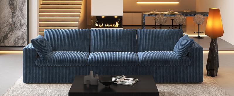 ARCH 78.74" L Shaped Modern Sofa Modular Sectional Cloud Couch with Ottoman,Upholstered Couches with Plush Corduroy Fabric for Living Room Furniture,Bedroom and Apartment,No Assembly Required,Blue