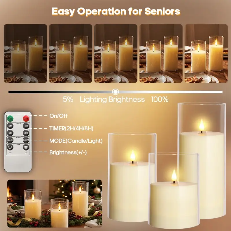 3pcs Flameless LED Candle Set, USB Rechargeable, Flickering Candles with with a Remote Control and Timer for Convenient Use. Perfect as Centerpieces for Parties, Weddings, and Holidays