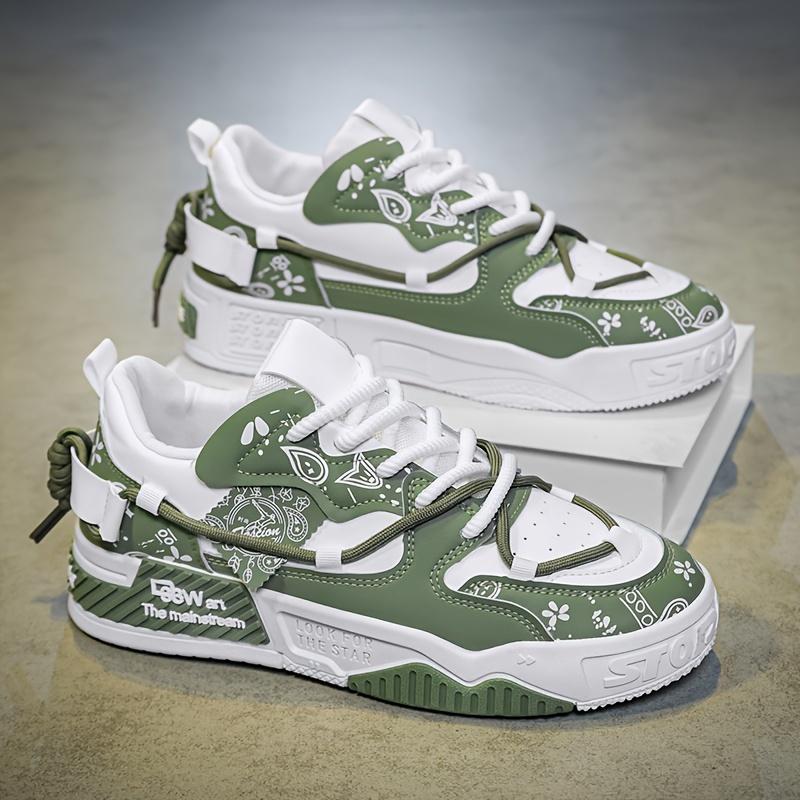 Men's Paisley Trendy Low Top Platform Skate Shoes With Double Shoelace, Non Slip Comfy Casual Shoes For All Seasons
