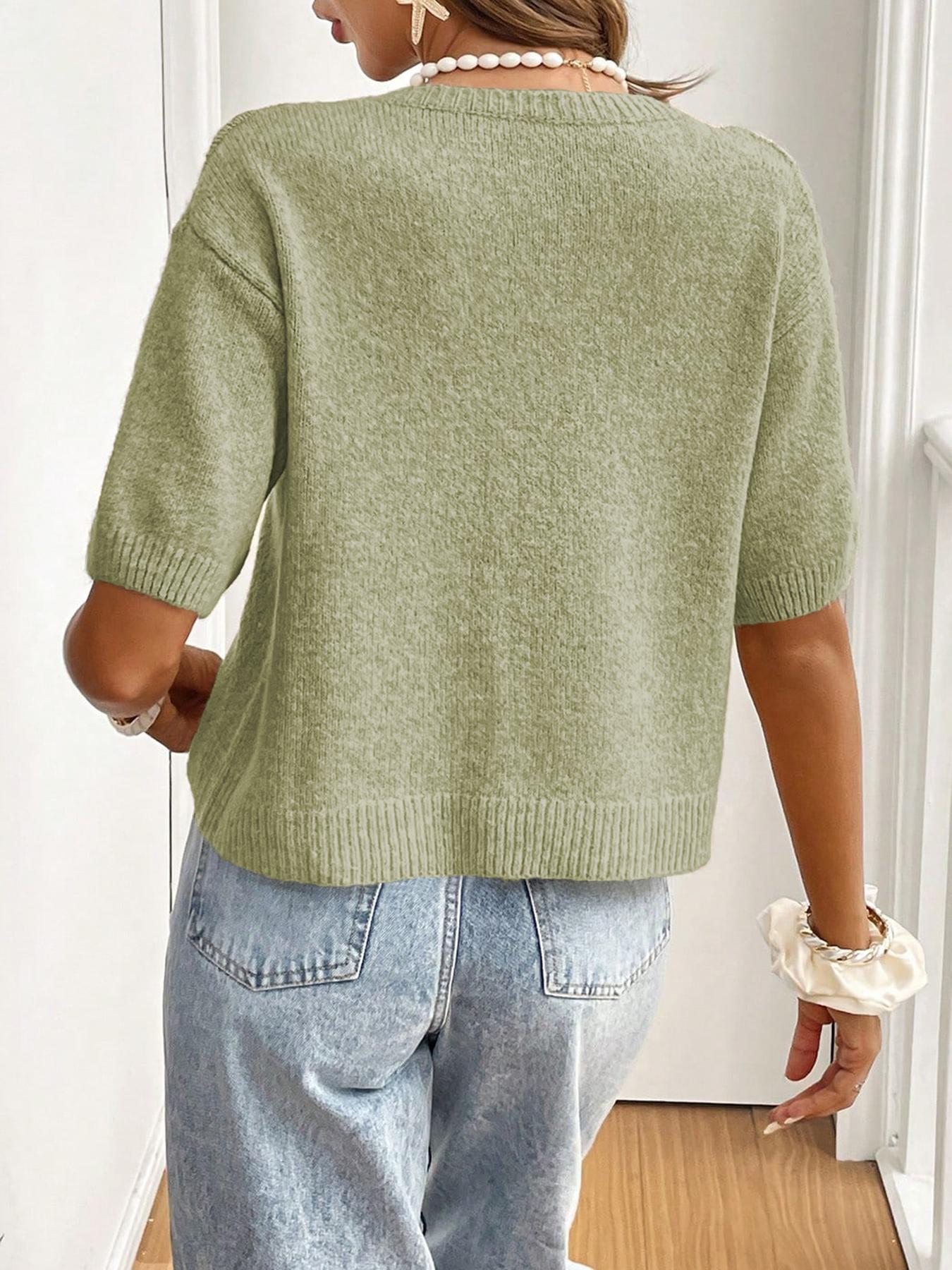 Women's Plain Tie Front Fitted Sweater Cardigan, Casual Short Sleeve Knitwear for Daily Wear, Ladies Clothes for All Seasons, Womenswear, Breathable