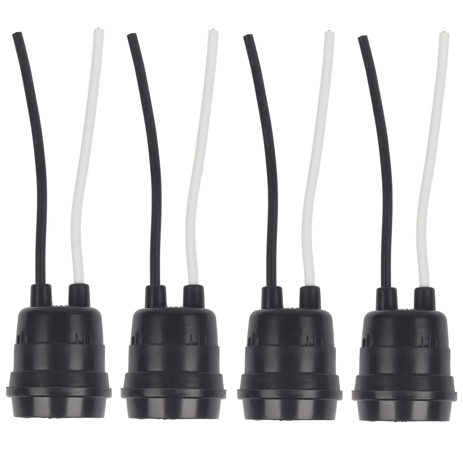 4-Pack E26/E27 Light Socket,  Black Pigtail Lamp Holder, 250V 660W 6A, Bulb Socket Base for Indoor/Outdoor, DIY  Decoration and Construction Lighting