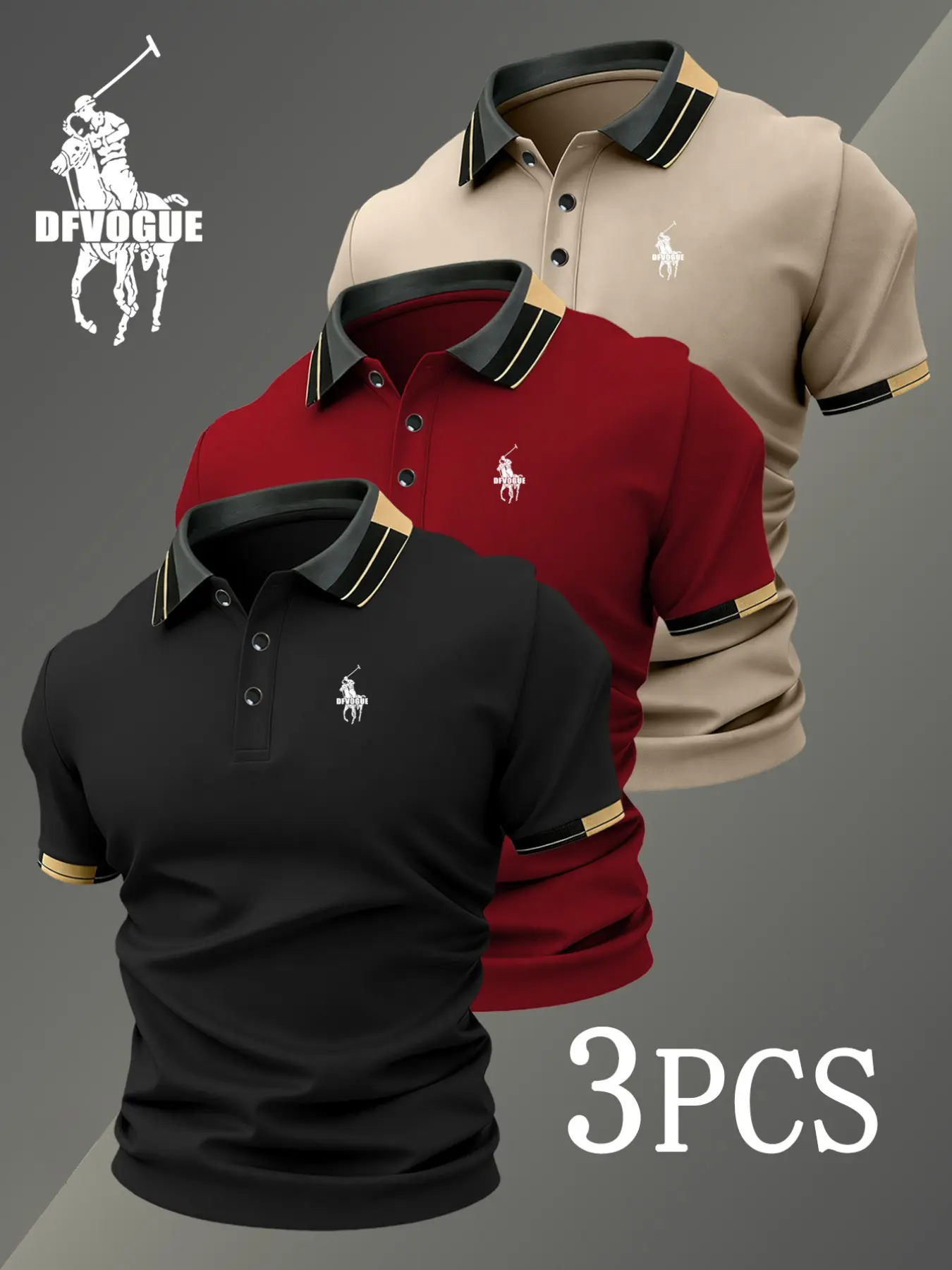 Men's Golf Polo Shirt Set, 2473 Roman Knight Print, Fitted Collar, Stretchy Casual Breathable, All-Season Comfortable High-Quality Polo, Casual Golf Polos