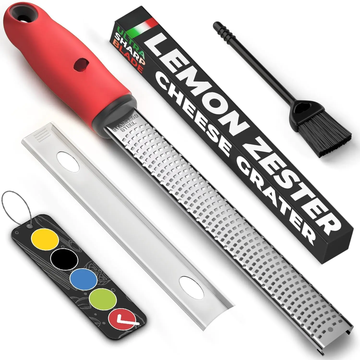 Stainless Steel Cheese Grater &  Zester w/Extra   -  for , Parmesan, Garlic,  -  Up any Dish in Seconds w/Your  Citrus Hand Grater with Handle - Red