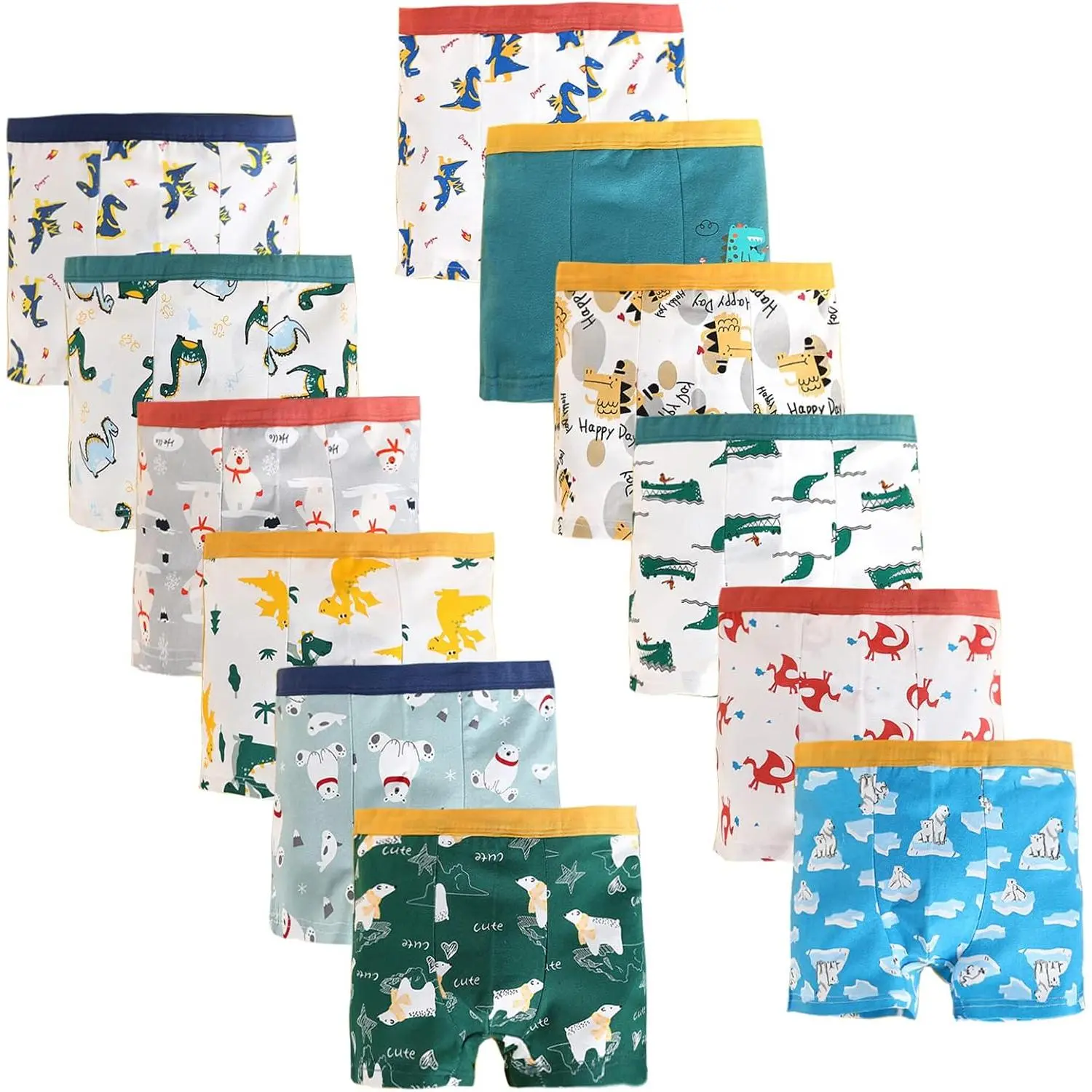 Boys Cotton Boxer Briefs Dinosaur Polar Bear Toddler Kids Underwear 12 PackGift.