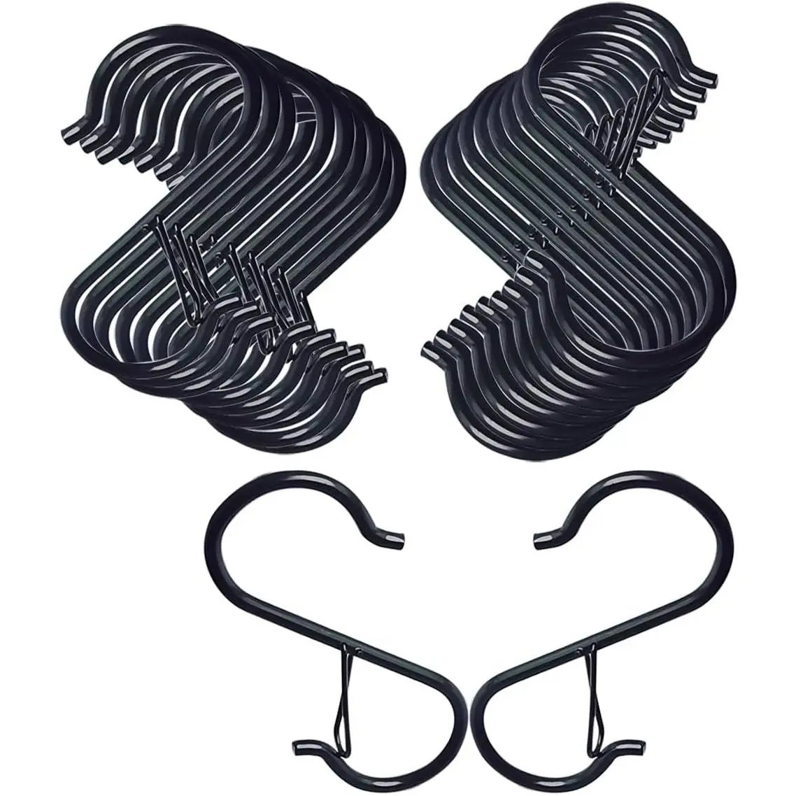 15 Pack S Hooks for Things Hanging, 3.5 inch Heavy Duty Metal S Hooks with Safety Buckle, S Shaped Hooks Pot Rack Closet Hooks for Hanging Plants, Kitchen Utensil, Pot, Pans, Garden Tools (Black)