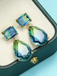 1 pair of fashionable cubic zirconia high-end geometric water droplets, blue-green geometric earrings with versatile temperament, classic accessories