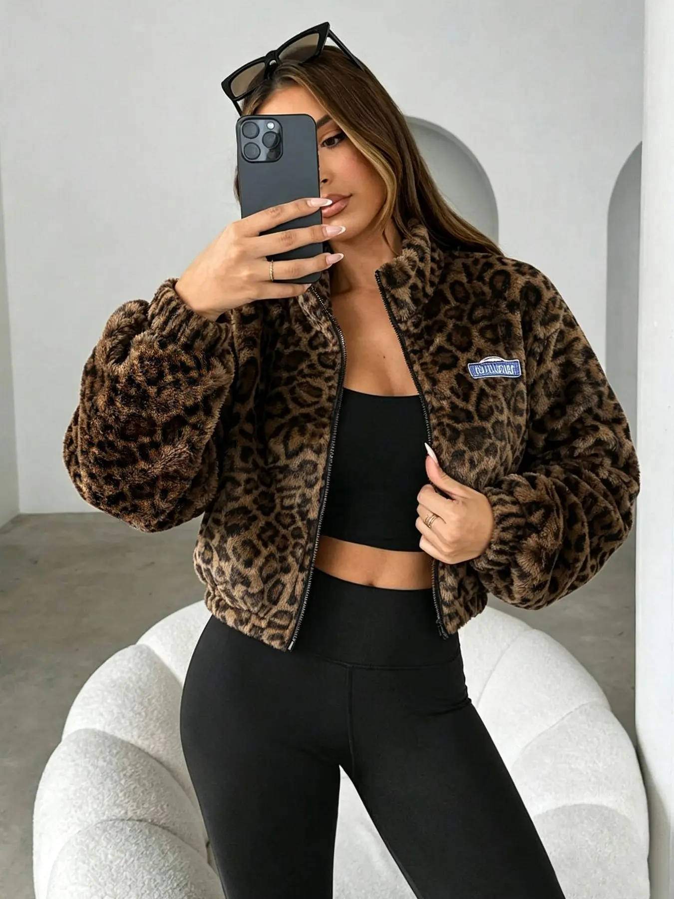Women's Vintage Fuzzy Leopard Print Zipper Jacket, Long Sleeve Loose-Fit Casual Outerwear, Fall & Winter Fashion, Street Style, Daily Wear