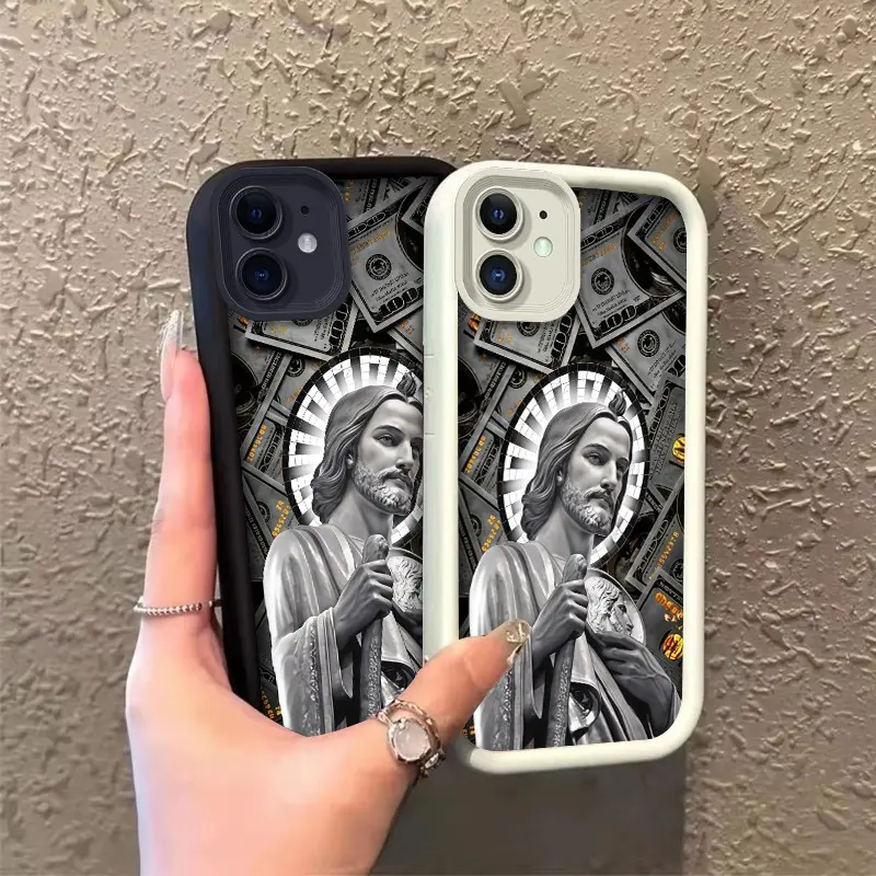 Phone case for iphone 11 12 12MINI TPU Gift Enhanced Peotection St. Jude Statue with Dollar Bills Background soft silicone Celestial Eye Layered Phone Case ROOJTM301