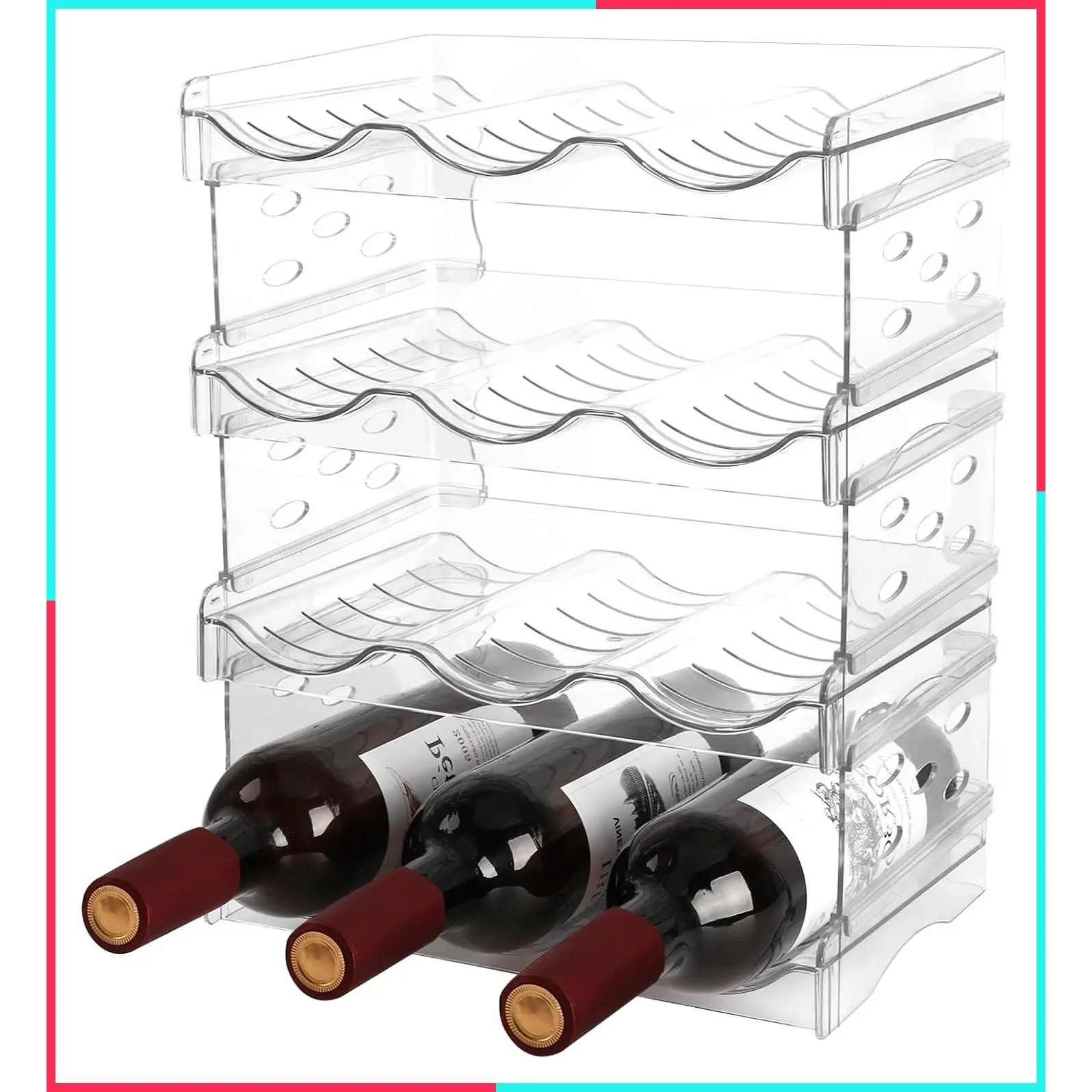 Wine Rack, 4 Tier Water Bottle Organizer for Cabinet (12 Bottles)
