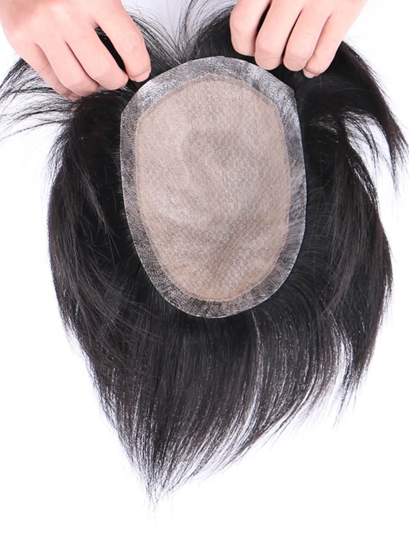 Upgrade Men's Hairpiece, PU Fiber System, Real Human Hair, Adjustable Style, Base Size 5.51x7.87 Inches, Length 6 Inches, Density 120%, Medium Cut