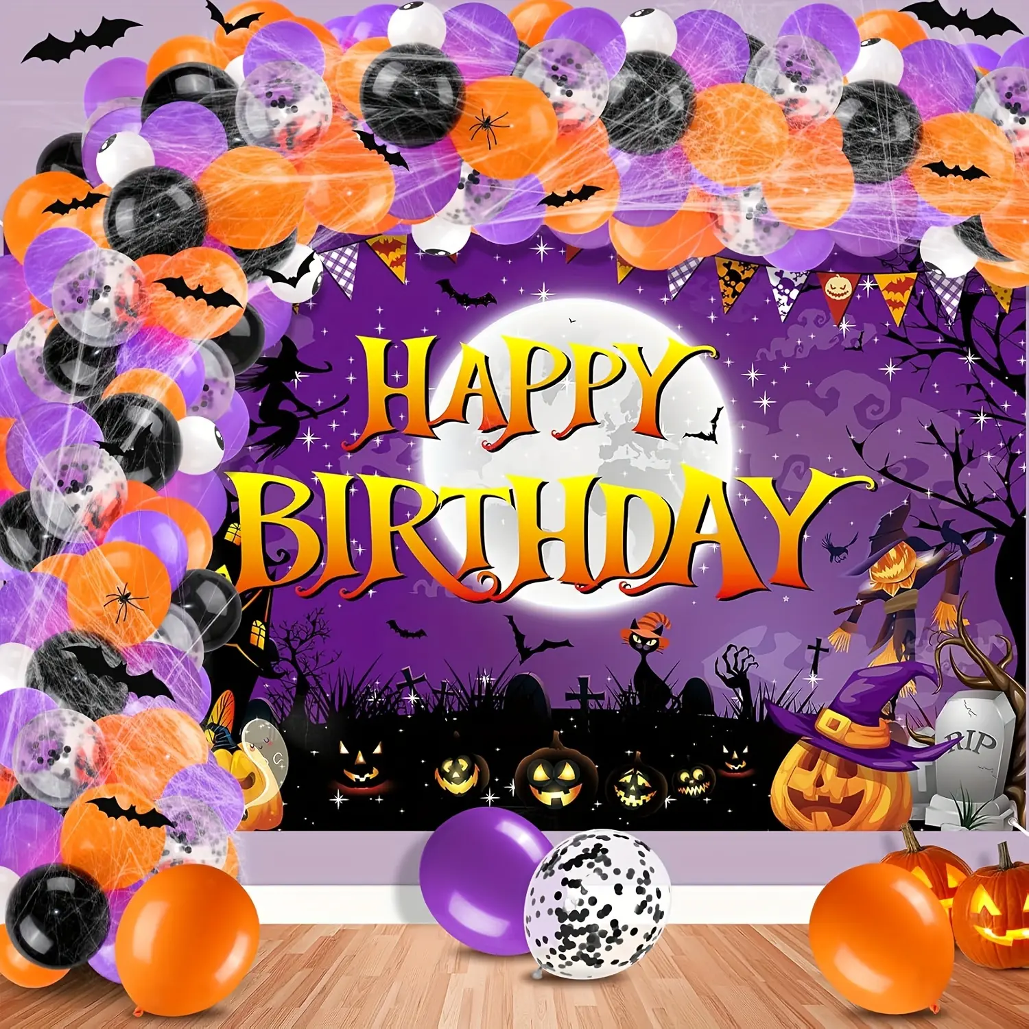 Polyester Halloween Birthday Balloon Arch Garland Tapestry - Lightweight, Foldable & Reusable Print Home Decor Backdrop for Room, Birthday Events, Indoor-Outdoor Party Photography & Event Displays, Balloon Print