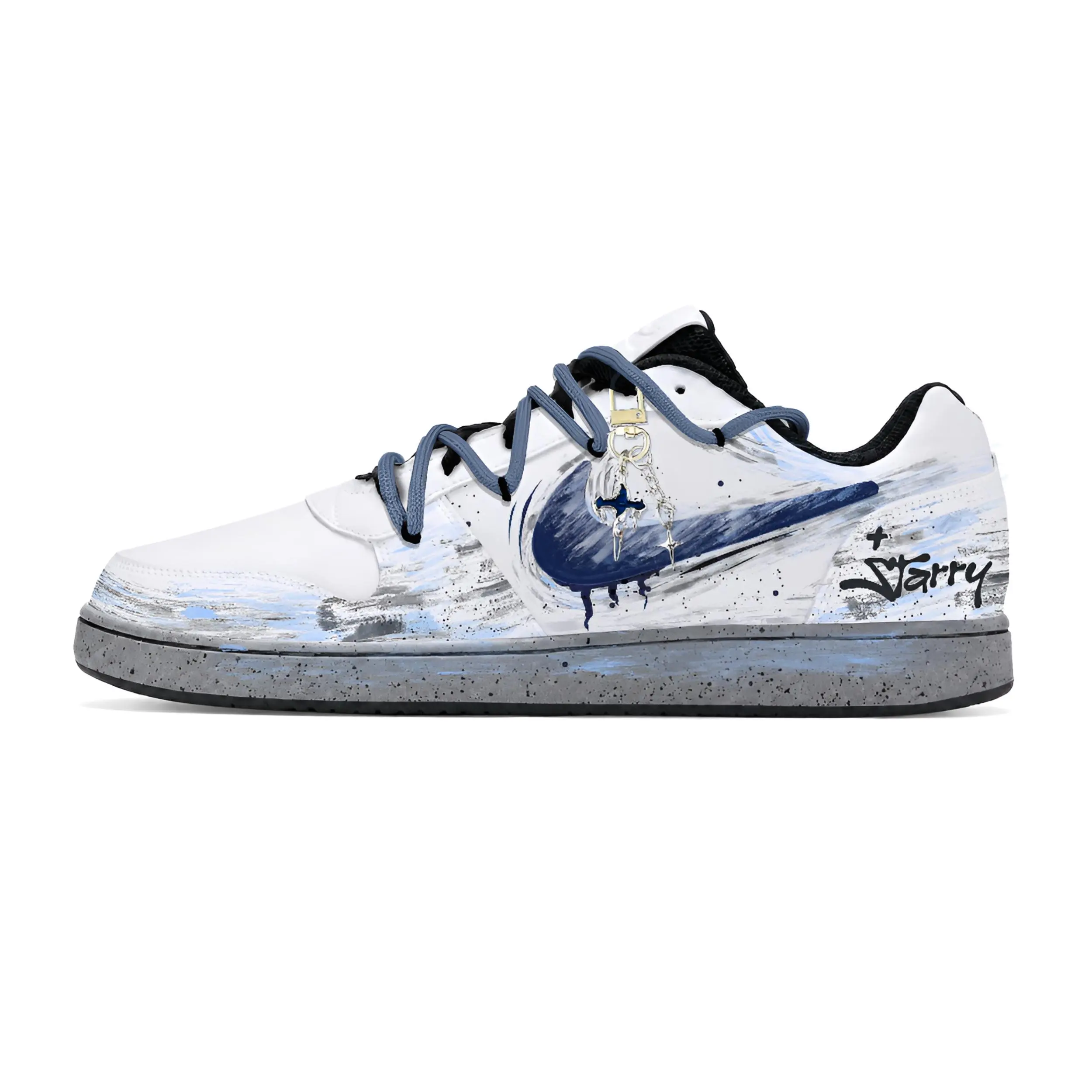 Nike Ebernon Custom Hand-Painted Sneakers for Men: Blue Swoosh, Starry Gift Box, Lightweight, Durable, Non-Slip, Low-Top Casual Shoes Verifiable, with credentials and supporting global authentication