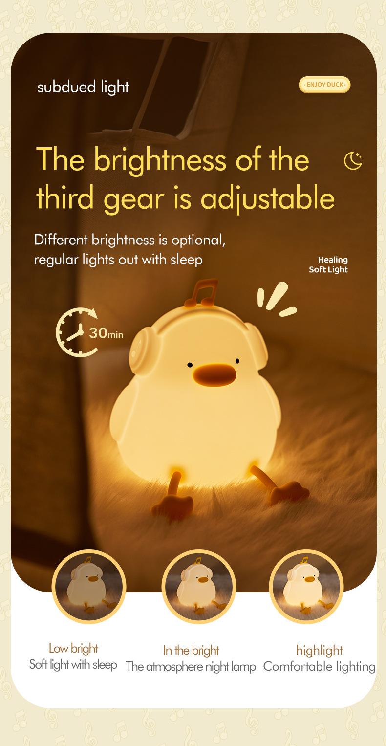 Happy Duck Night Light - Silicone Touch-Activated Music Lamp, USB Rechargeable Bedside Decor for Kids' Room (Gift Ready)