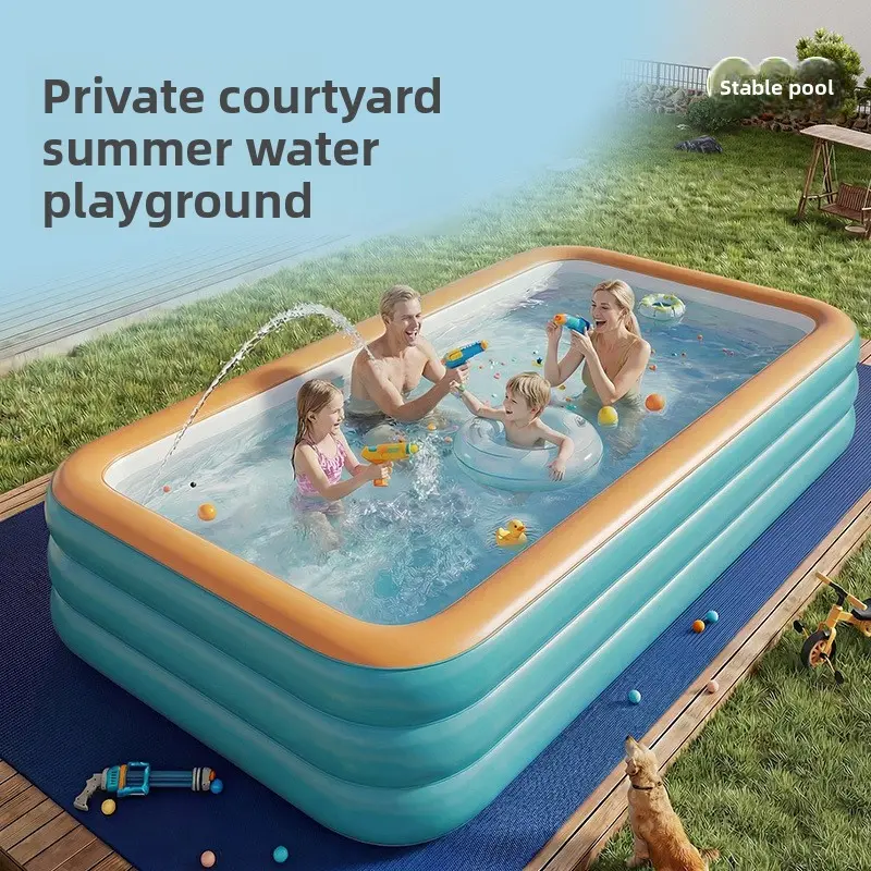Inflatable Pool for Kids and Adults, Oversized Thickened 3-Floor Blow Up Pools, Rectangular Swimming Pool for Backyard, Outdoor, Garden, Summer Party, Kiddie Pool, Portable Pool