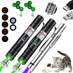 3-Piece USB Rechargeable Pet Laser Toy Set, Silver Color Laser Pointer with 5 Adjustable Modes, Cat Training & Outdoor Play