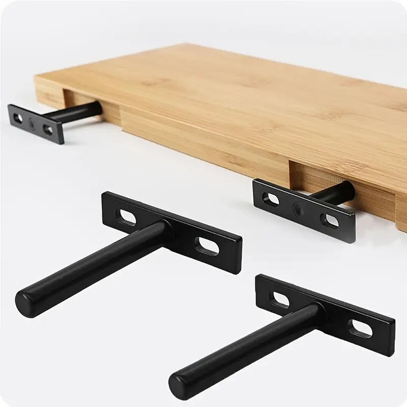 2-Pack Floating Shelf Brackets, 3-Inch Rustproof Concealed Shelf Supports, Heavy Duty Black Hidden Shelf Brackets, Suitable for Bookshelves, Cabin, Wardrobes, Hidden Load-Bearing Supports, Home DIY Wall Decor