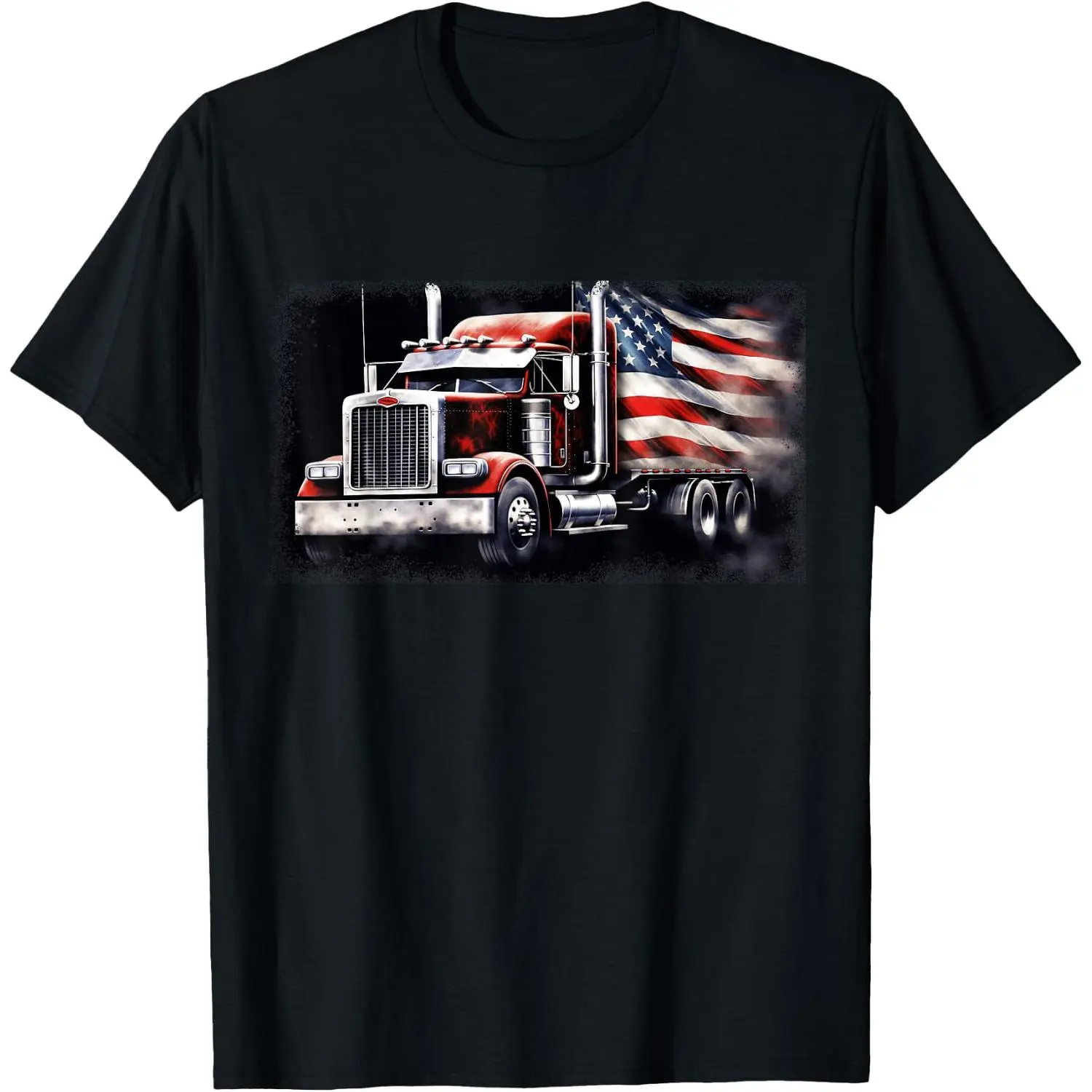 Men's US American Flag Semi Truck Driver Graphic T-Shirt - Classic Streetwear Breathable Short-Sleeve Cotton Tee for Long Haul Trucker Casual Outfits