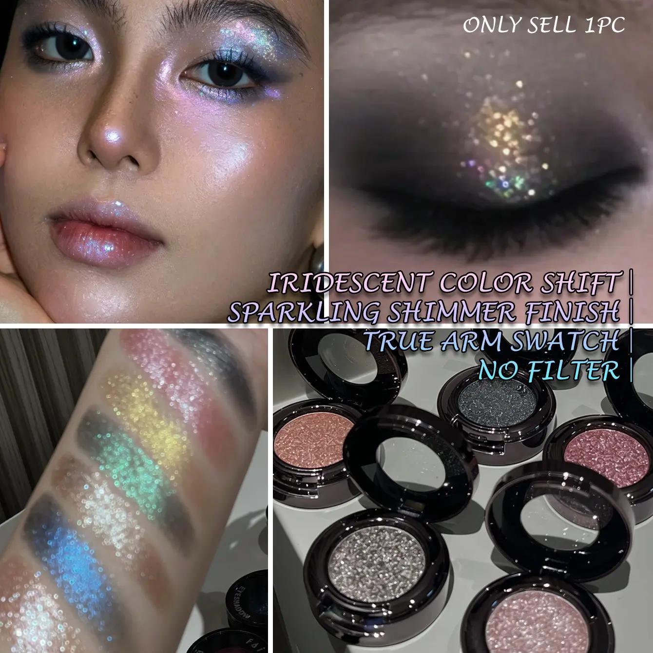 Faiccia Chameleon Polarized Single-Color Eyeshadow, Metallic Shimmer Shadow, Galaxy Glitter, Multichrome Glitter, Light-Changing Fine Sparkle, Non-Flying Powder, Creative Makeup